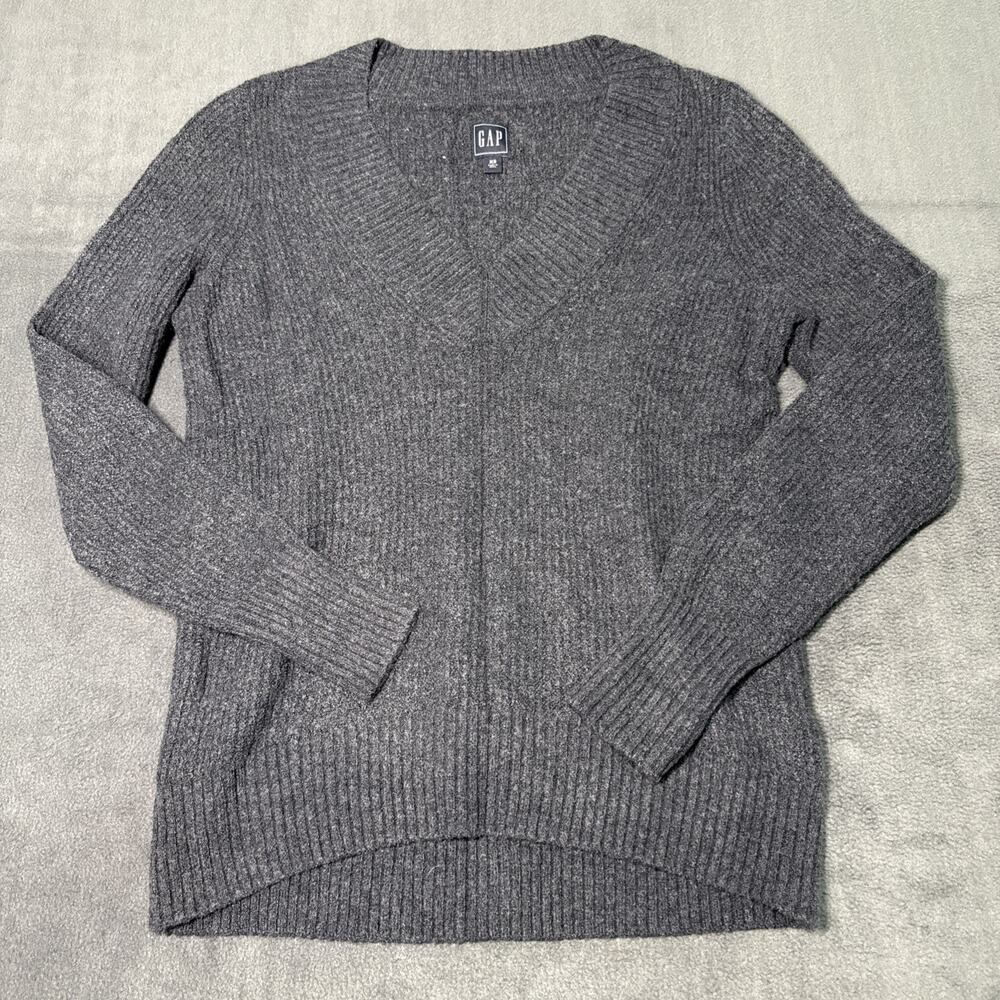 GAP Gray Knitted Casual V Neck Sweater Oversized Women’s Size XSmall Wool Blend